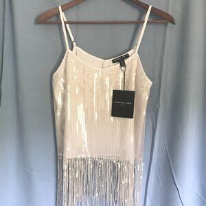 NWT Adrienne Landau Onyx Top White Sequin & Fringe, Black Onyx Crystal Size M